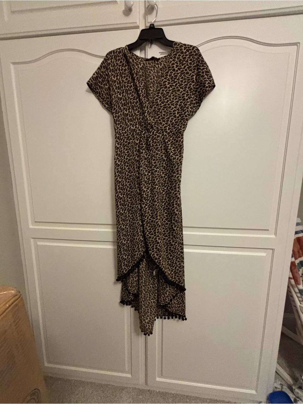 Leopard Print Short Sleeve Midi Dress in Brown and Black